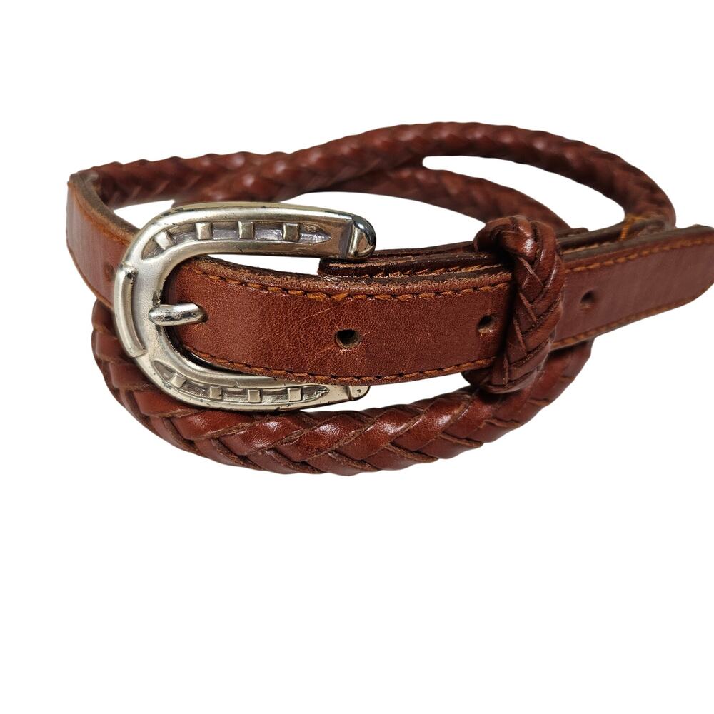 Vintage 90s‎ Braided Rope Leather Horseshoe Buckle 30 XS S Brown Western